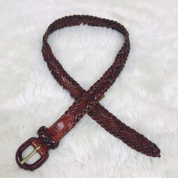 VINTAGE Y2K Brown Braided Genuine Leather Belt Woven Whiskey Cognac Size XS XXS - Picture 5 of 10